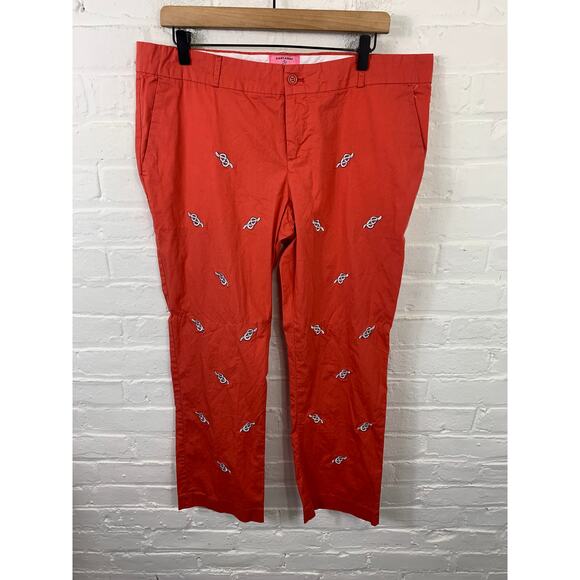 Castaway Women's Nantucket Island Embroidered Pants Flat Front Orange Size 12 - Picture 1 of 4